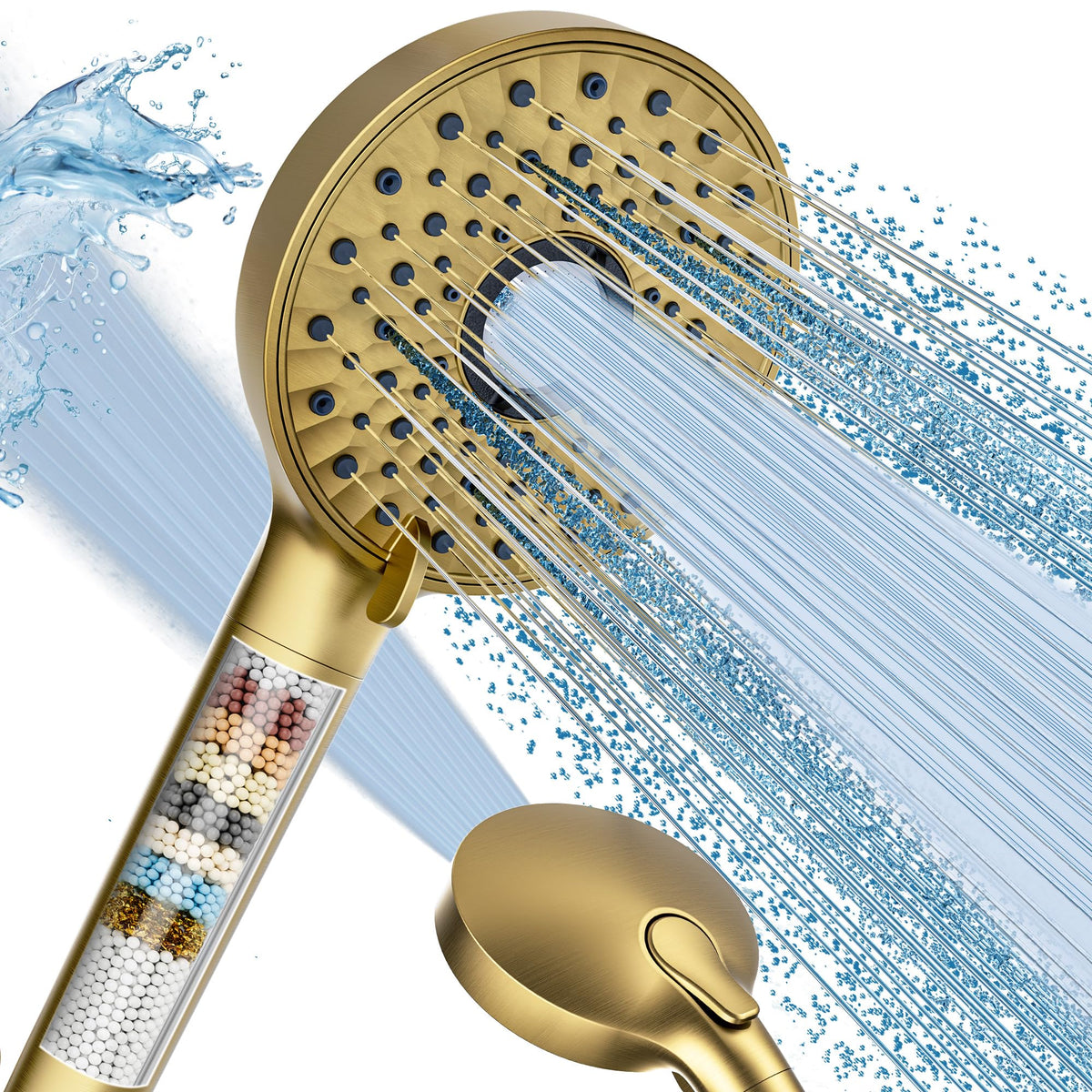 Magichome Filtered Shower Head with Handheld, 10-Mode Adjustable Detachable Chrome Showerhead w/Stainless Hose, Water Softener Filter Beads for Hard Water - Remove Chlorine, Reduce Dry Itchy Skin